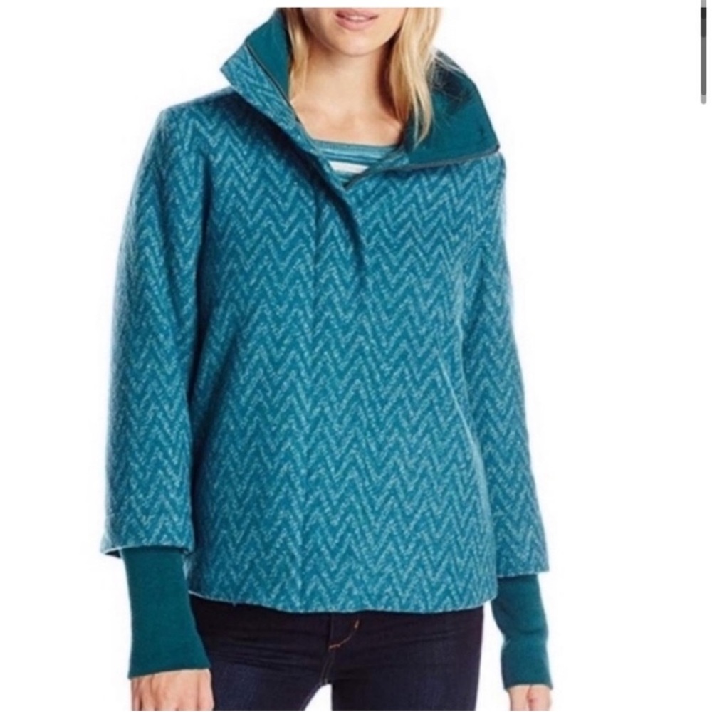 Prana Lily Wool Deep Teal Chevron wool blend coat extra small XS - Picture 1 of 9